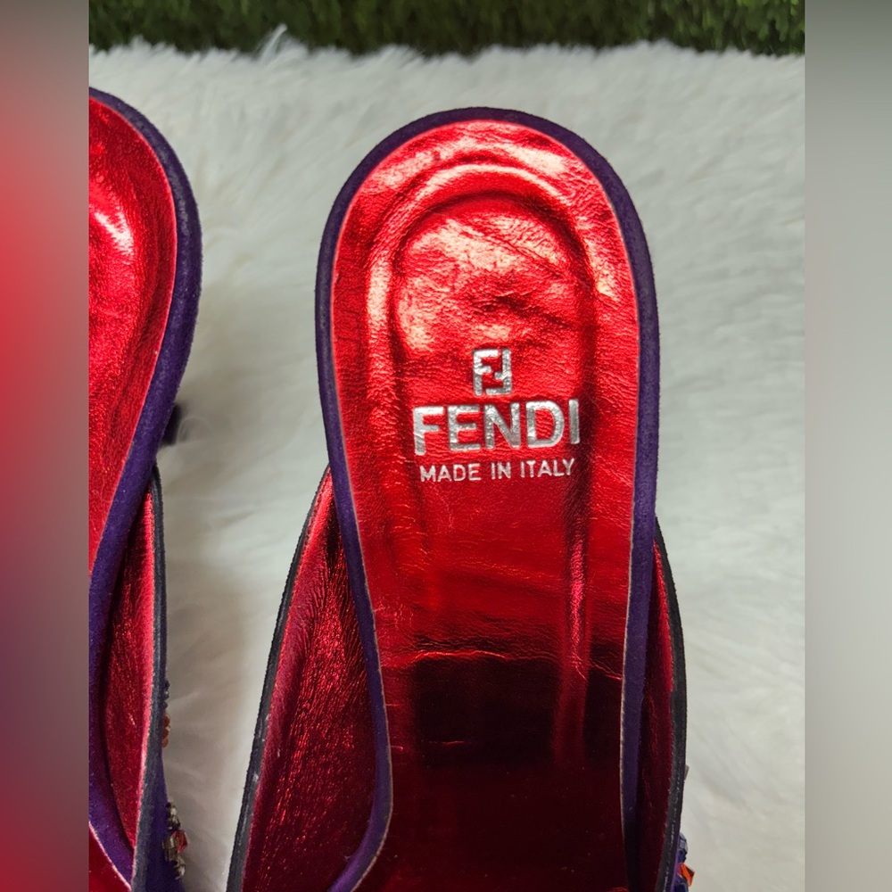 ❤️ Fendi Vintage Suede Beaded Mules Size 40  A114L50 - Picture 7 of 9